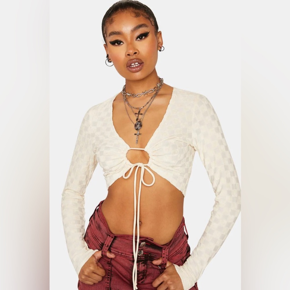 Pretty Garbage Dolls Kill Checkered Drawstring Crop Top